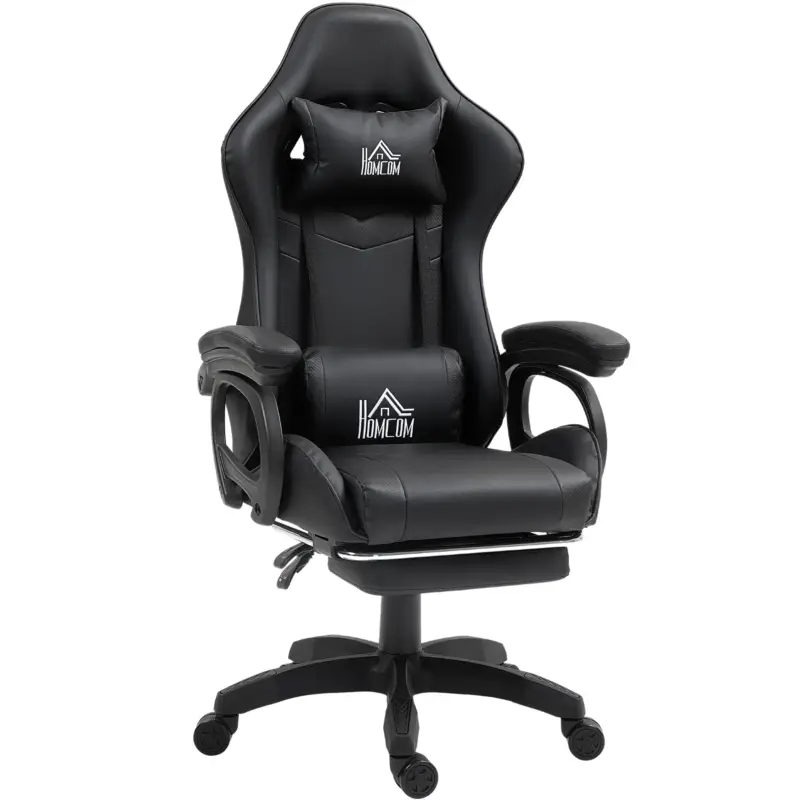 Tra i più venduti - EasyComfort Sedia da Gaming Reclinabile a 125° e Massaggiante in Finta Pelle con Poggiapiedi, 65x68x120-128 cm, Nero