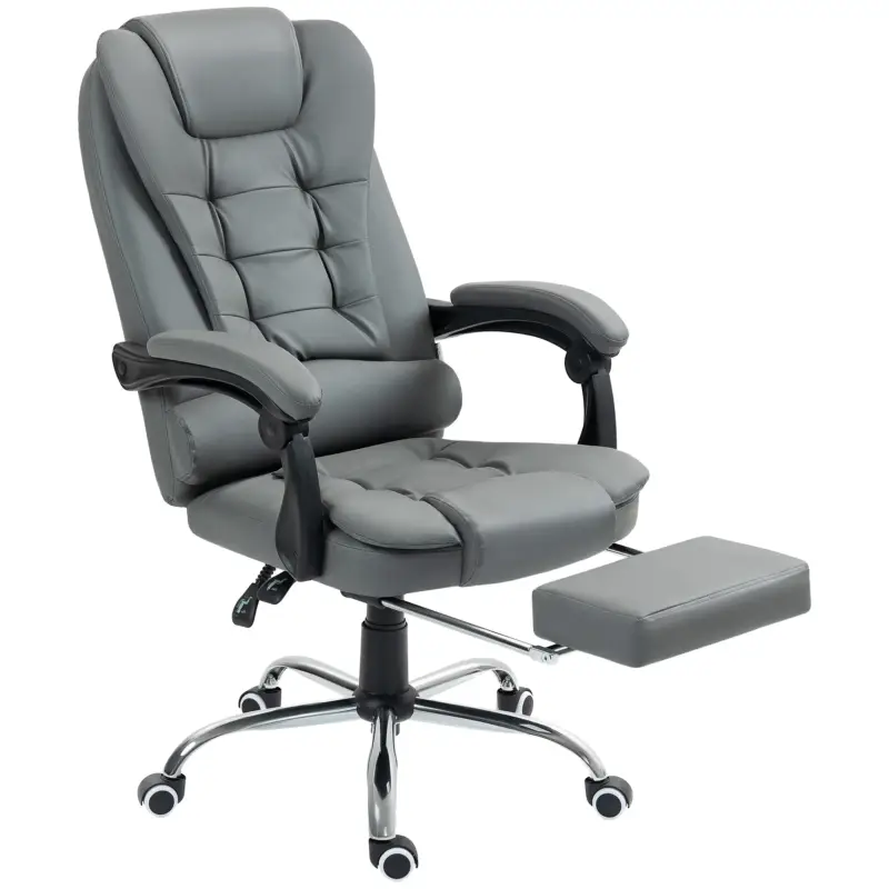EasyComfort Sedia da Ufficio Ergonomica Reclinabile a 145° con Poggiapiedi Estraibile in Finta Pelle, Grigio - Scorte quasi esaurite