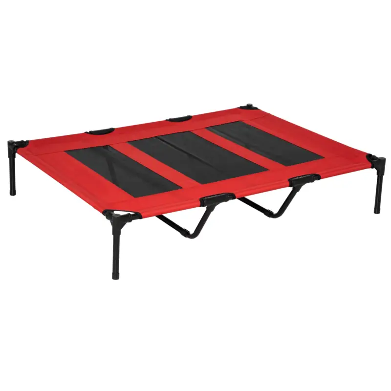 Nuovo prodotto | EasyComfort Lettino per Cani 50kg max Rialzato con Borsa da Viaggio, in Metallo e Tessuto Oxford, 122x92x23 cm, Rosso