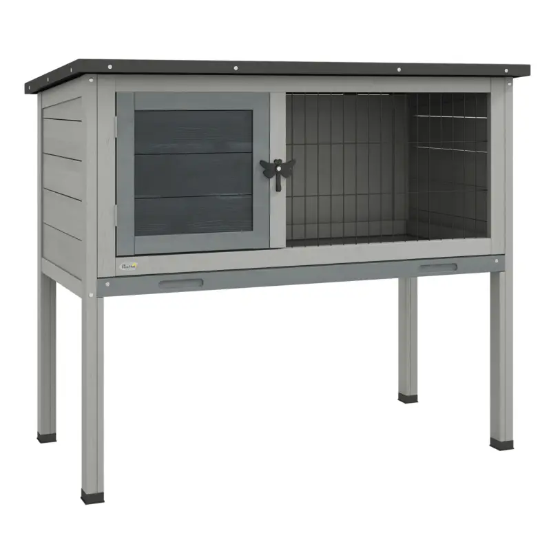 Acquista dal produttore - EasyComfort Conigliera Rialzata in Legno da Esterni con Tetto Apribile e Vassoio Estraibile, 84x43x70cm, Grigio