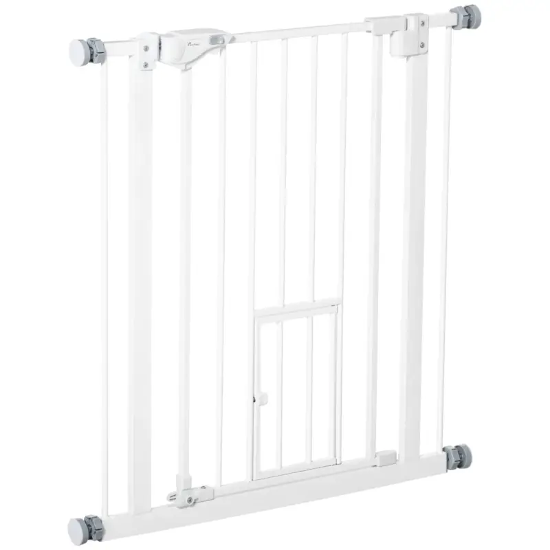 EasyComfort Cancellino per Cani con Porta Piccola, Montaggio a Pressione e Chiusura Automatica, 74-80x76.2cm, Bianco | Premium