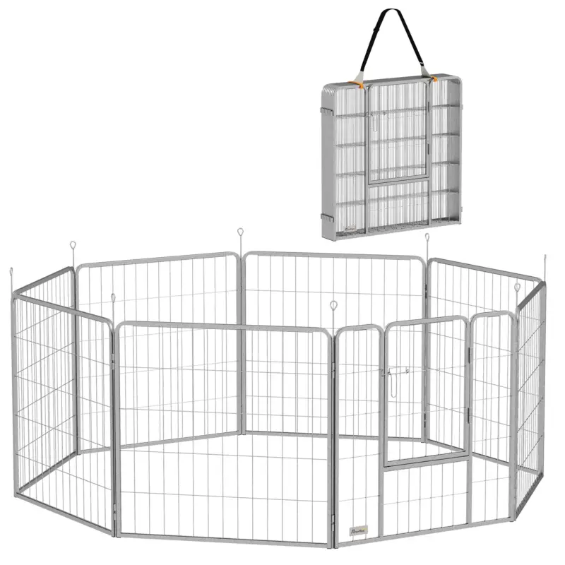Top vendite | EasyComfort Recinto per Cani a 8 Pannelli Modulabili Pieghevole con Porta in Acciaio, Altezza 80 cm, Argento