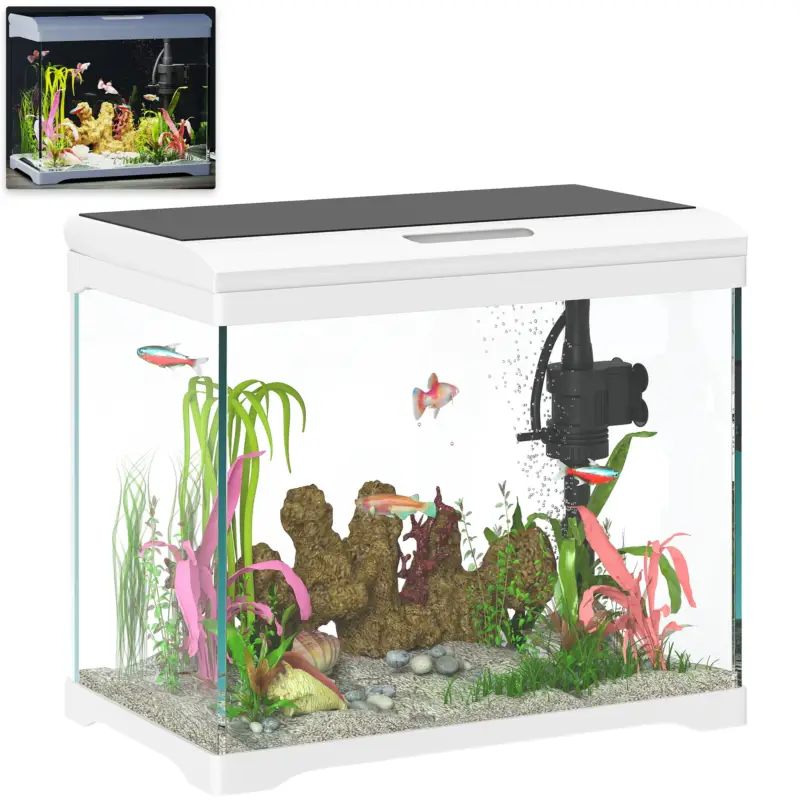 Prezzo scontato | EasyComfort Acquario per Pesci Rossi 17L con Luci LED, Pompa d'Acqua e Sistema di Filtraggio, 35x21x31 cm, Bianco