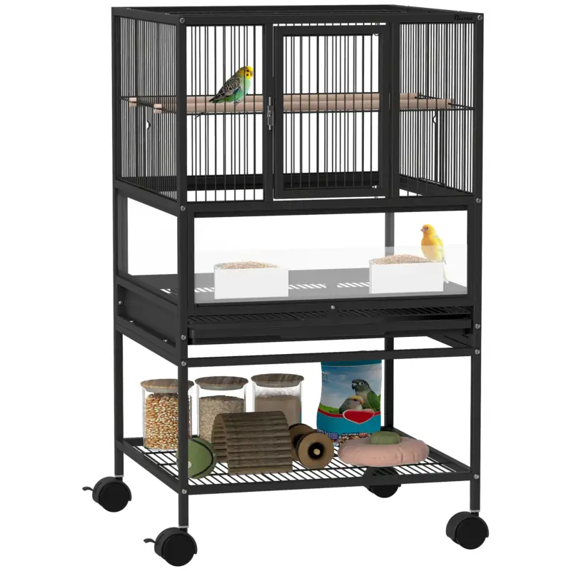 Scelto dai clienti - EasyComfort Gabbia per Uccelli con Ripiano Inferiore, Vassoio e Griglia Rimovibili, in Acciaio e PP, 48x46x83 cm, Nero