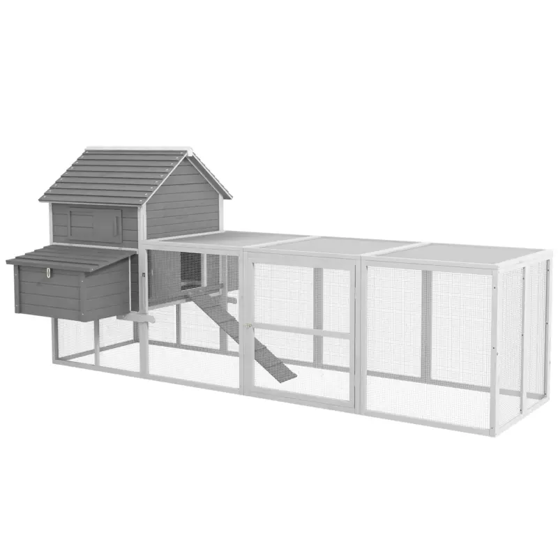 Compra oggi | EasyComfort Pollaio da Giardino con Casetta per Galline, Rampa e Area Aperta, 310.5x149.5x149cm, Grigio