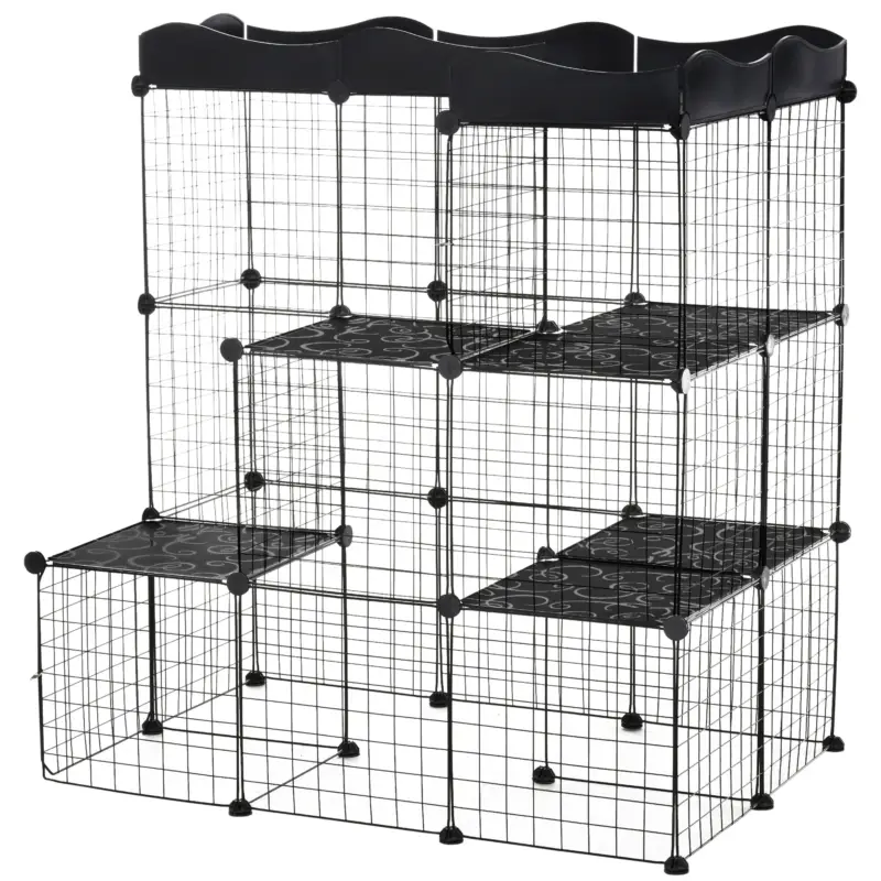 Top vendite | EasyComfort Recinto per Animali Domestici Modulabile e Multilivello con Rampa e 2 Porte in Acciaio e PP, 105x70x116 cm, Nero