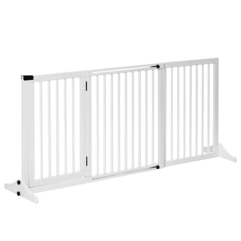 EasyComfort Cancellino per Cani Taglia Regolabile a 3 Pannelli, in Legno di Pino, 113-166x36x71 cm, Bianco | Prezzo di fabbrica