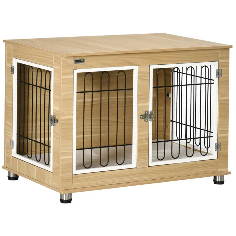 Diretto dalla fabbrica | EasyComfort Casetta per Cani Taglia Media e Grande con 2 Porte Bloccabili e Cuscino Lavabile, 90x58x65 cm, Rovere