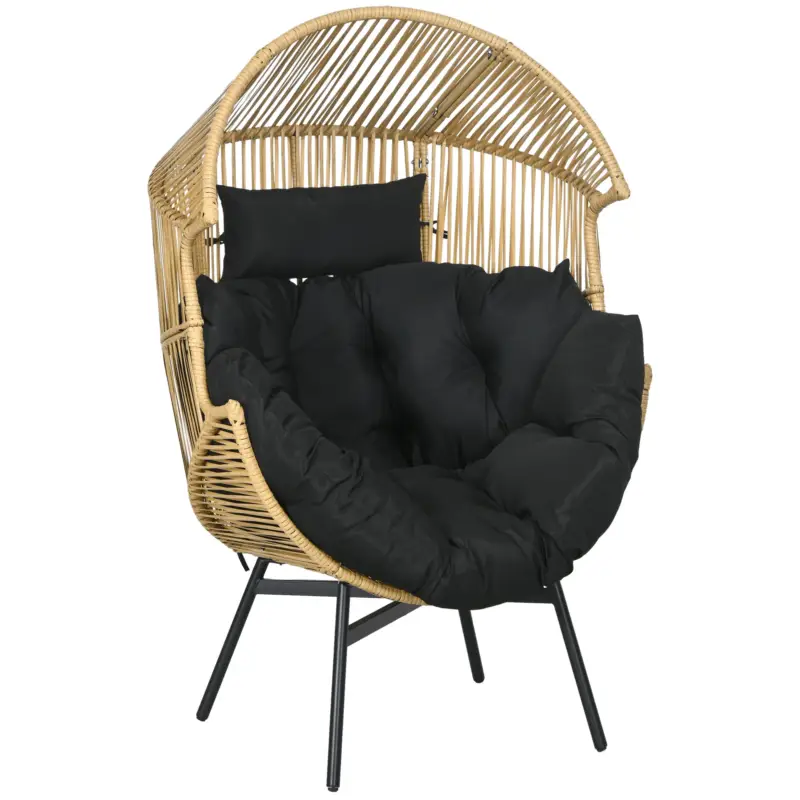 EasyComfort Poltrona da Giardino a Uovo con Poggiatesta e Cuscini per Seduta, in Rattan e Acciaio, 89x75x143 cm - Qualità garantita