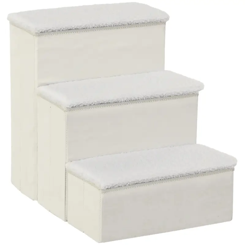 Appena arrivato | EasyComfort Scaletta per Cani a 3 Gradini con Vano Contenitore, Pieghevole e Lavabile, 40x54x48 cm, Bianco