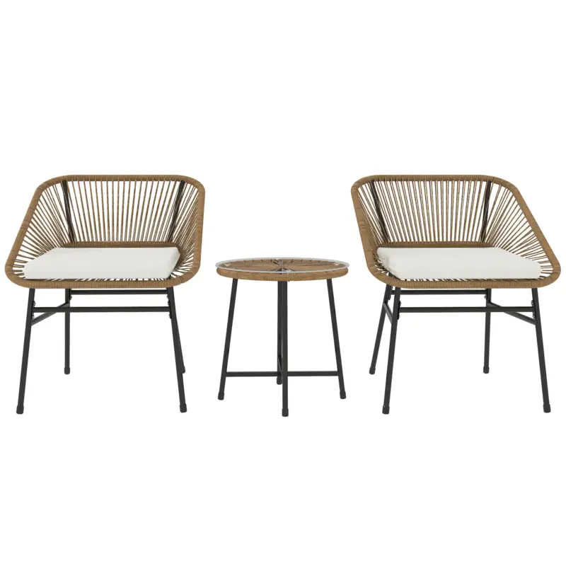 Diretto dal produttore - EasyComfort Set da Giardino 3 Pezzi in Rattan PE e Acciaio con 2 Sedie con Cuscini e Tavolino Rotondo, Multicolore