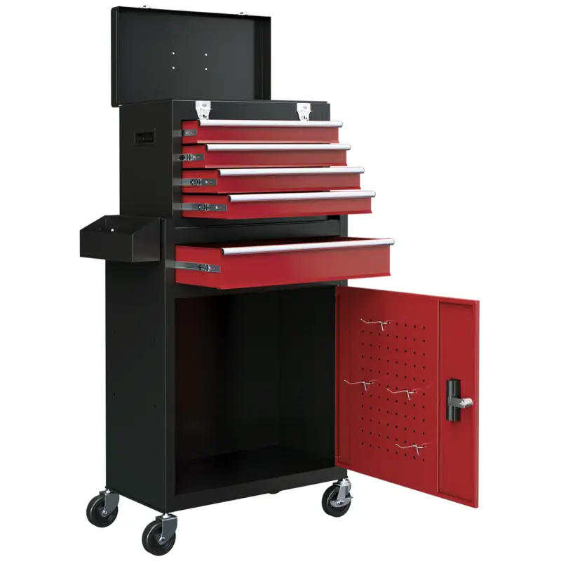 EasyComfort Carrello Porta Attrezzi 5 Cassetti, Cassetta Rimovibile e Armadietto con Chiave in Acciaio, Rosso | Super offerta