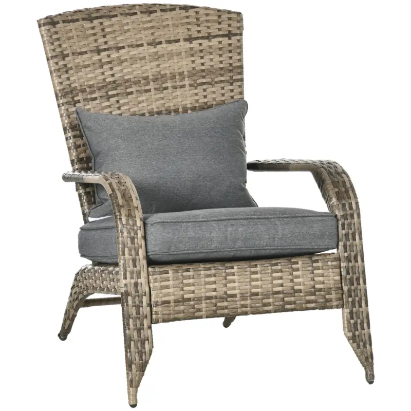 Bestseller - EasyComfort Sedia da Giardino Adironrack con Braccioli, in Rattan e Acciaio, 64x80x90 cm, Marrone e Grigio