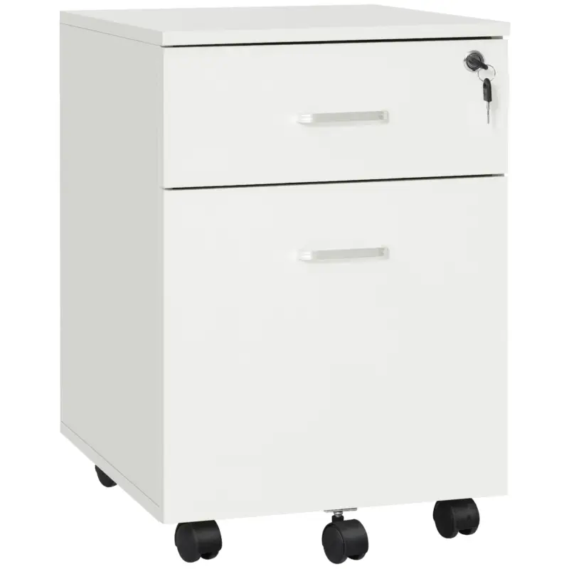 Approfitta dell'offerta | EasyComfort Cassettiera Ufficio a 2 Cassetti con Serratura e 5 Ruote, in Truciolato, 40x49x58 cm, Bianco