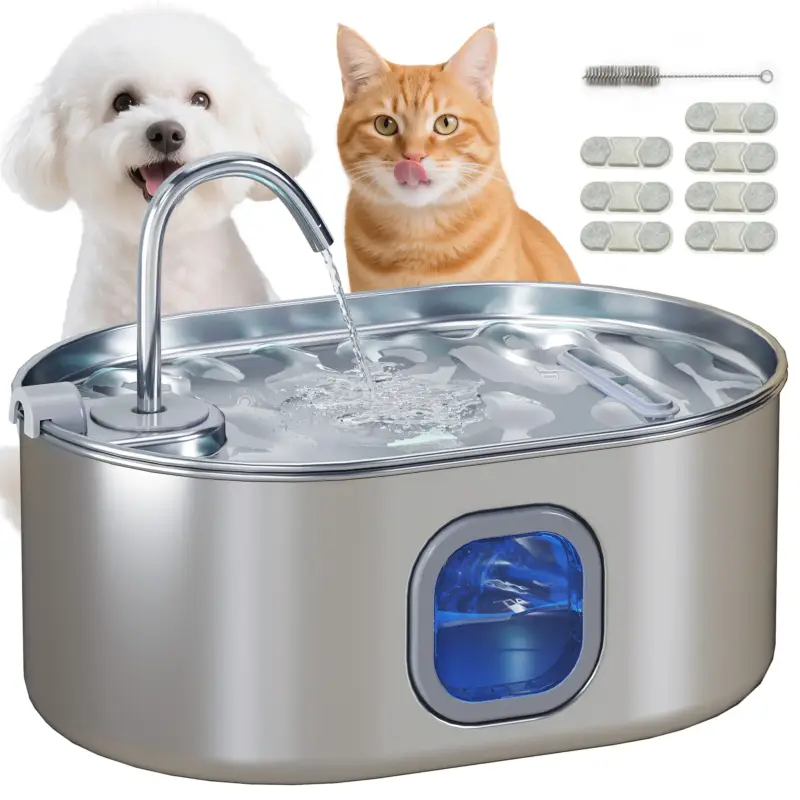 EasyComfort Fontanella per Gatto da 7L con Luce LED e Spazzola, in Acciaio Inox 304, 32x22.1x22.3 cm, Argento - Risparmio extra