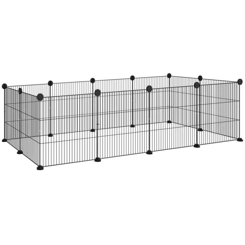 Ultime disponibilità - EasyComfort Recinto per Animali Modulabile con 12 Pannelli 35x35 cm e Bordi Arrotondati, in Metallo e ABS, 140x70x35 cm, Nero