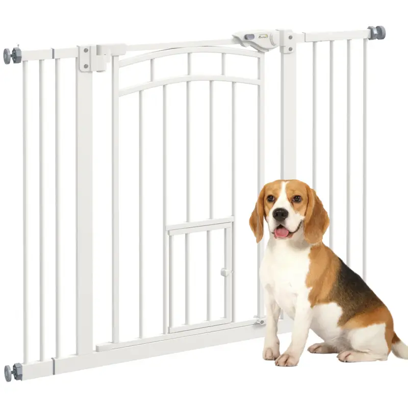 Prezzo d'offerta | EasyComfort Cancellino per Cani taglia Piccola e Media con Chiusura Automatica, in Acciaio e PA, 74-100x76 cm, Bianco