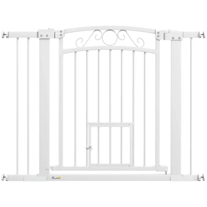 Prodotto di punta | EasyComfort Cancellino per Cani Regolabile con Estensioni, Porta per Gatti e Apertura a Una Mano, 76-104x77cm, Bianco