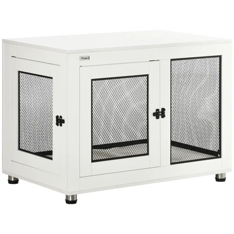 EasyComfort Casetta per Cani Taglia Grande con 2 Porte Bloccabili e Cuscino Lavabile, 94x60x71.5 cm, Bianco - Qualità garantita