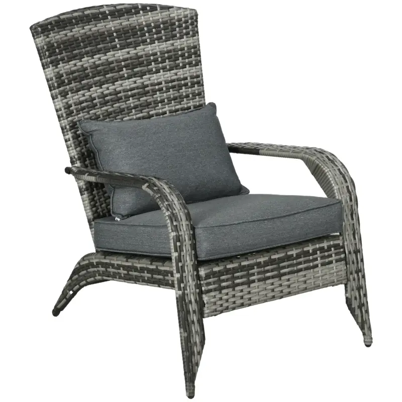 EasyComfort Sedia da Giardino Adironrack con Braccioli, in Rattan e Acciaio, 64x80x90 cm, Grigio | Grande offerta