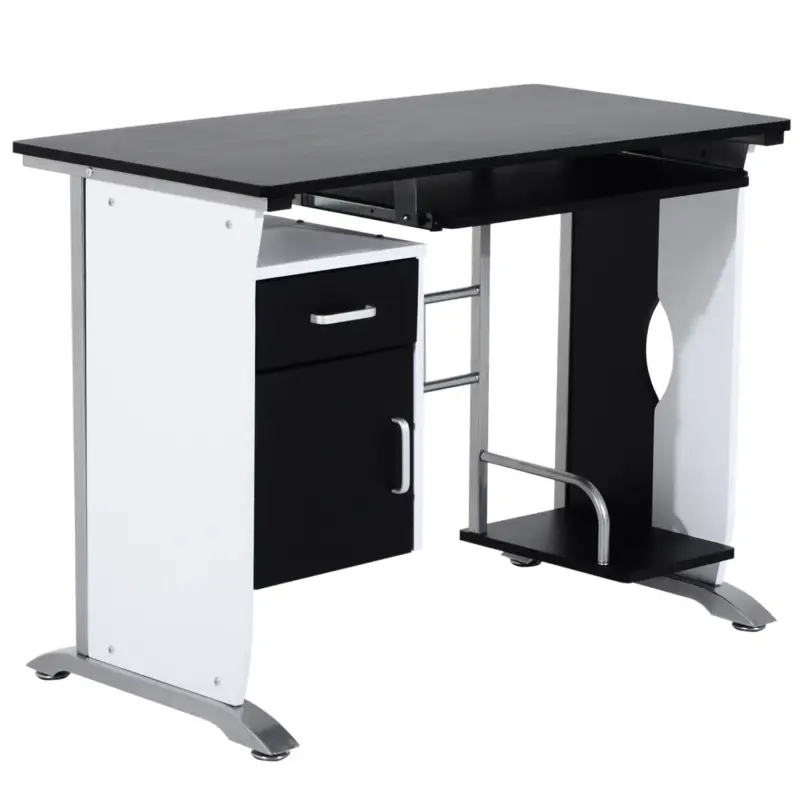 Nuovo prodotto - EasyComfort Scrivania per Computer con Ripiano, Cassetto e Armadietto, in MDF e Ferro, 100x52x75 cm, Bianca e Nera