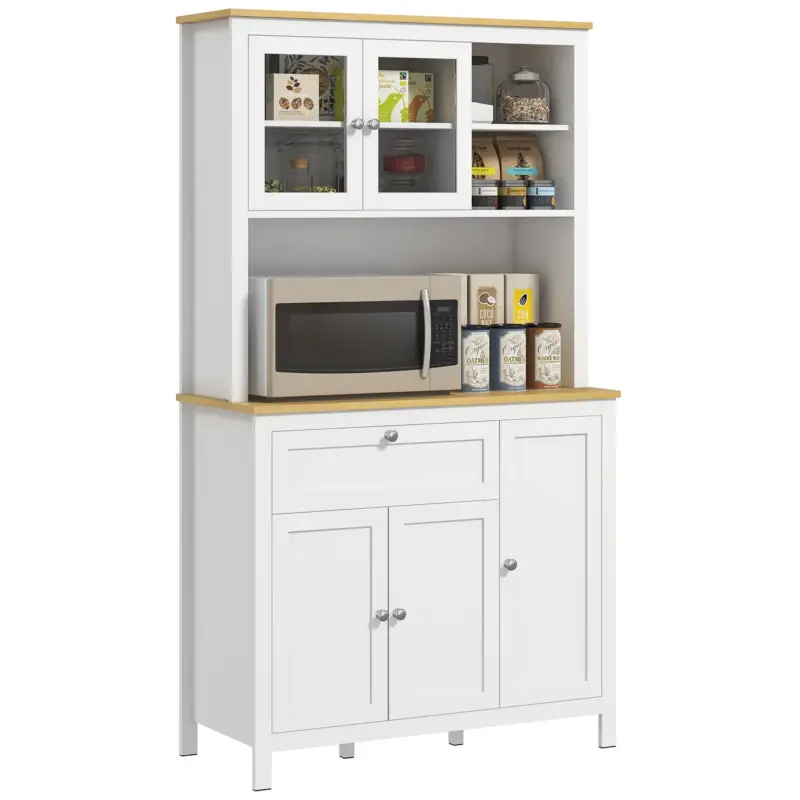EasyComfort Dispensa Cucina con Cassetti, Ripiani Aperti e Scaffali Regolabili in Legno, 100x40x180 cm, Bianco - Poche unità rimaste