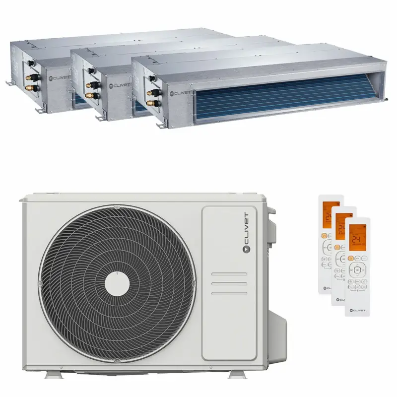 Acquista dal produttore | Condizionatore canalizzabile Clivet DUCT 2 trial split 9000+9000+12000 BTU inverter A++ unità esterna 6.2 kW