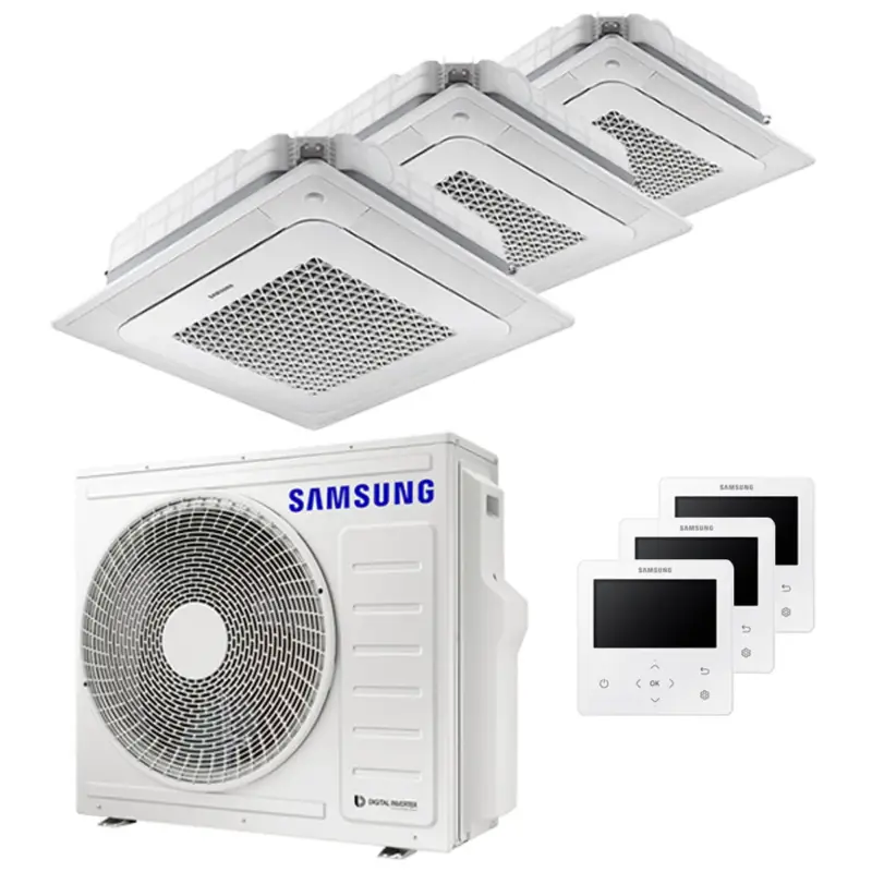 Consigliato | Condizionatore Samsung Cassetta Windfree 4 vie trial split 9000+9000+12000 BTU inverter A++ unità esterna 6,8 kW
