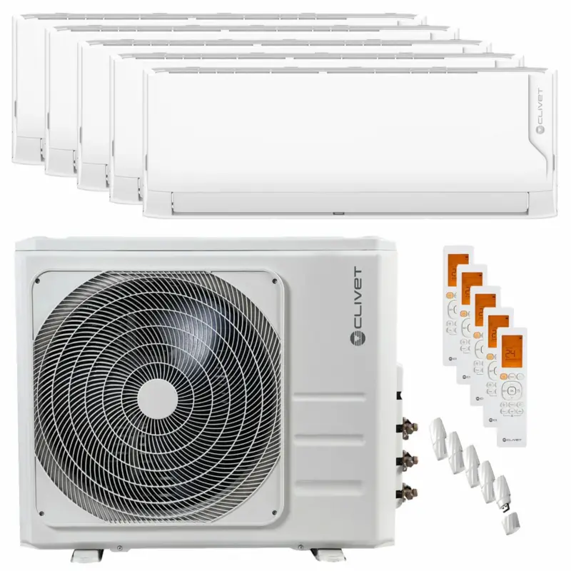 Acquisto sicuro | Condizionatore Clivet Cristallo 2 penta split 9000+9000+9000+9000+18000 BTU inverter A++ wifi unità esterna 12.3 kW