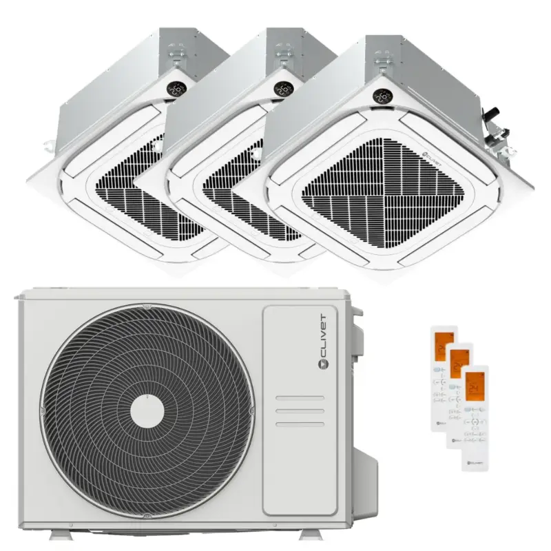 Scelta dei clienti | Condizionatore Clivet Cassetta Compatta 4 vie IBA1-Y trial split 9000+9000+12000 BTU inverter A++ wifi unità esterna 7.9 kW